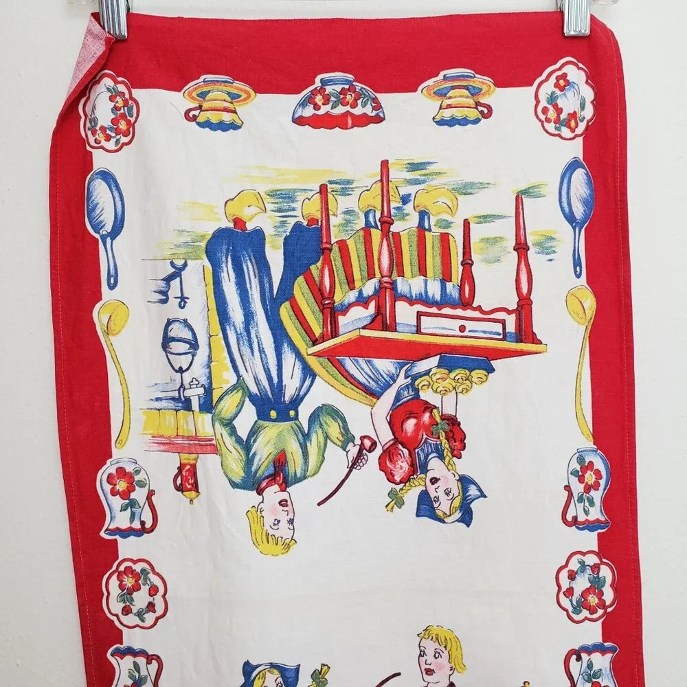 Dutch linen fold over tea towel, Dutch couple